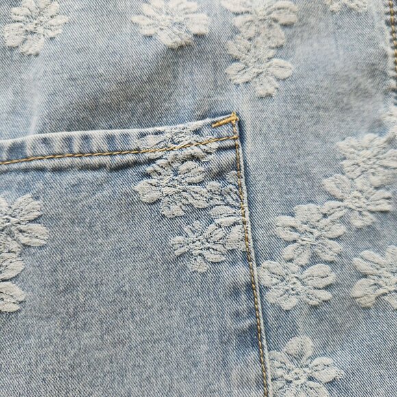 Arula Floral Embroidered Denim Skirtall Overall Apron Dress Summer Cottage Boho - Picture 7 of 10